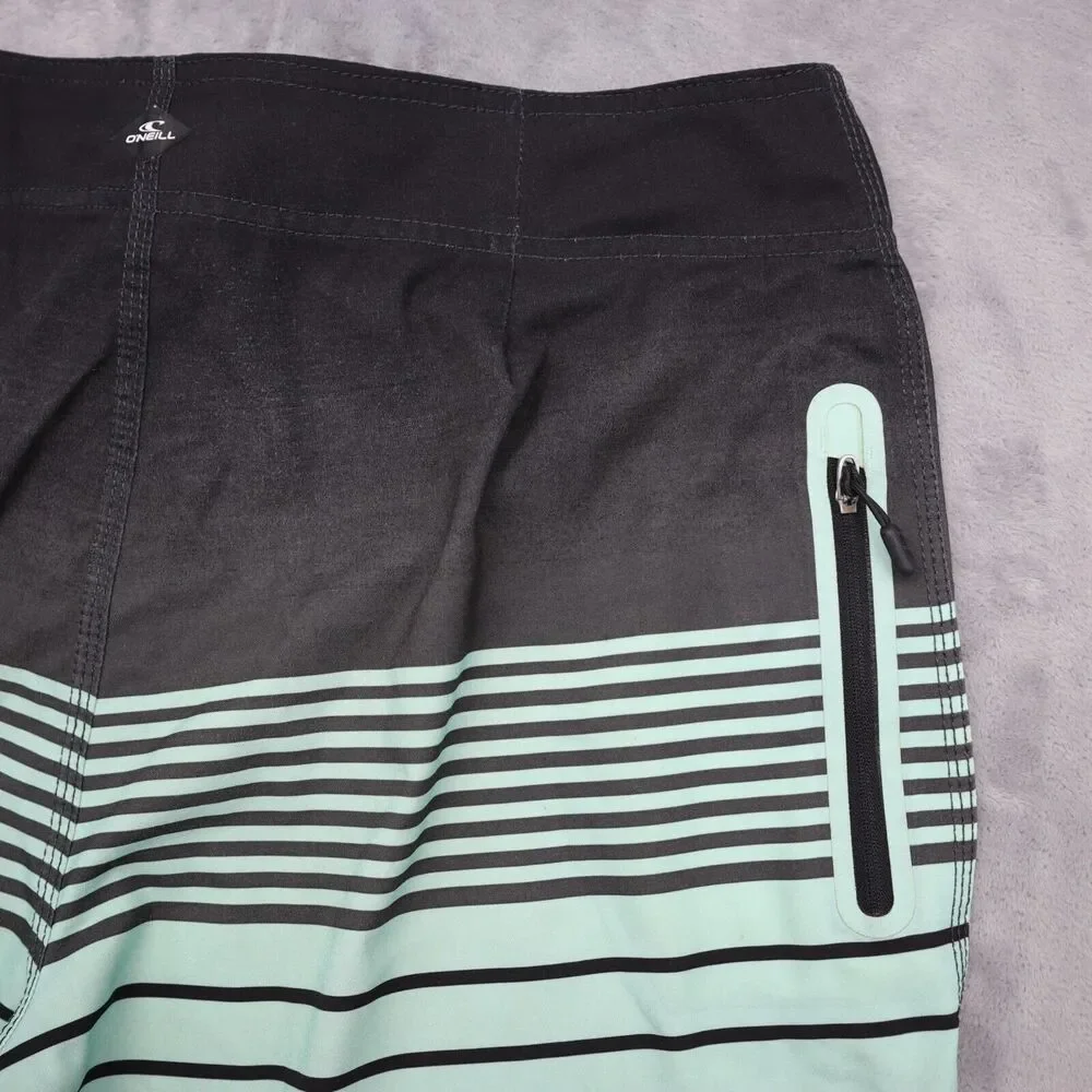 O Neill Shorts Mens 32 Multicolor Drawstring Zip Pocket Stripe Board Shorts
